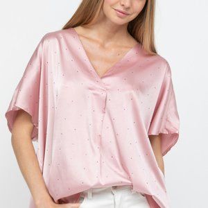 Vocal Satin V neck Stone detail top Large oversized